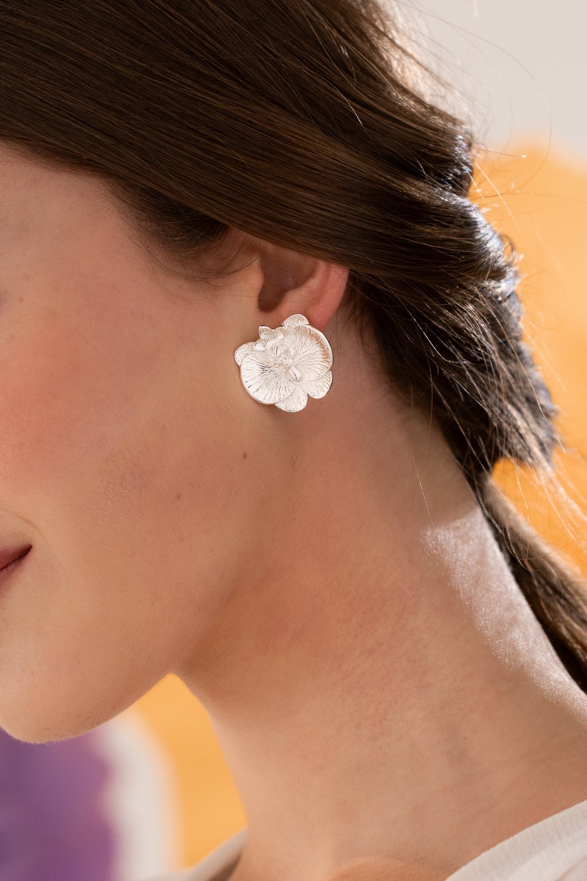 Aretes Orquídea Mediano Plateado