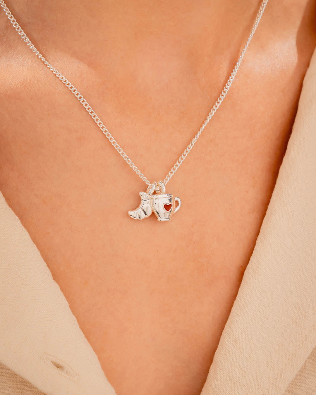 Set Collar Taza Corazón + Aretes Plata