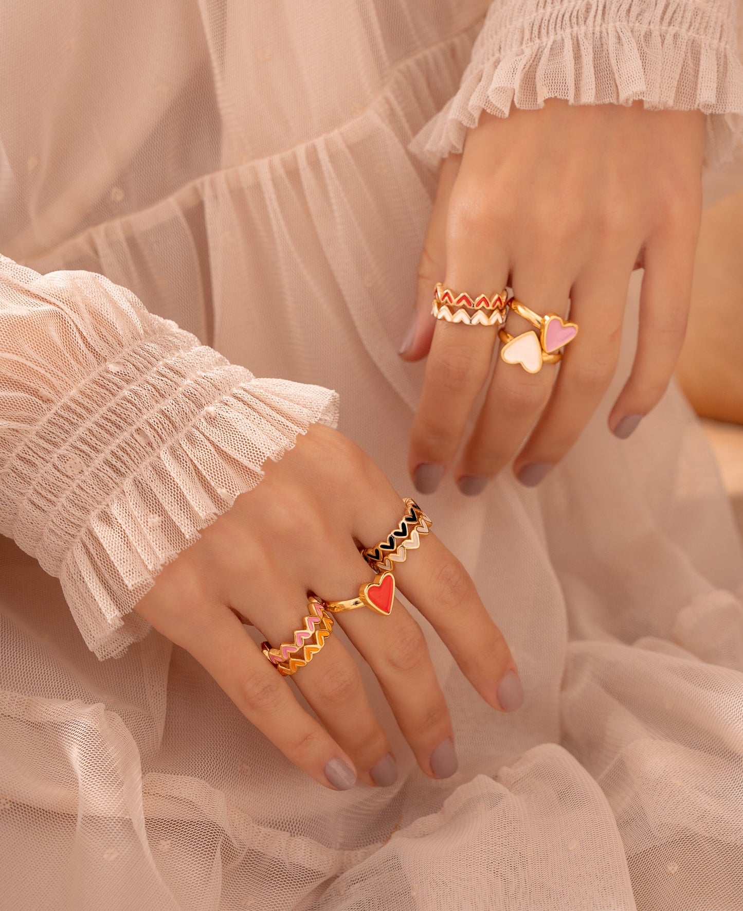 Set Anillos x2 Multicorazones Basic