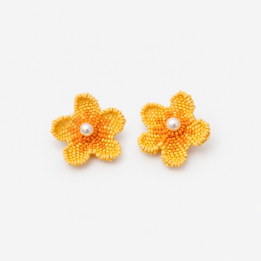 Aretes Flor Tejida Amarilla