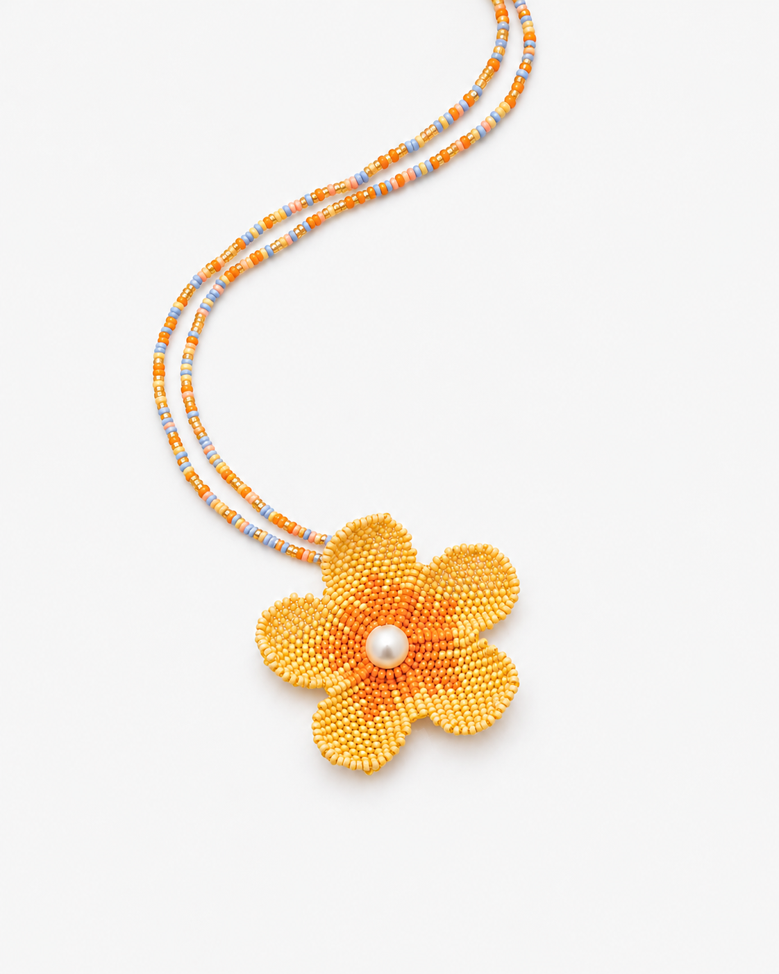 Collar Flor Tejida Amarilla + Aretes