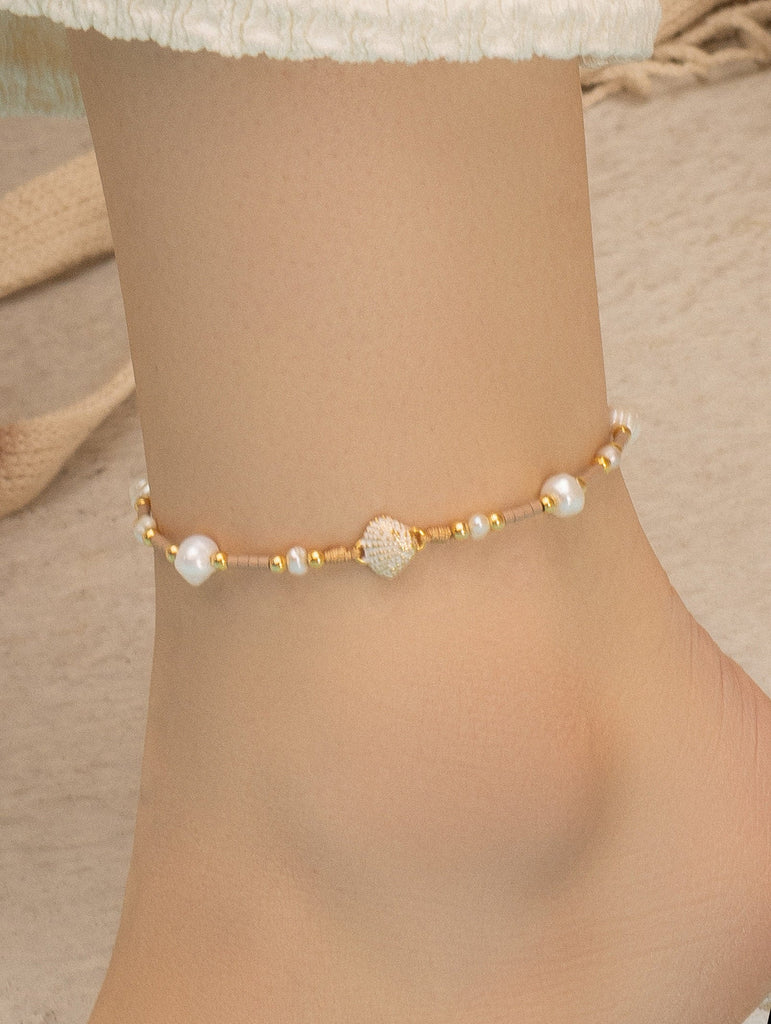 Tobillera Perlas Conchas + Aretes