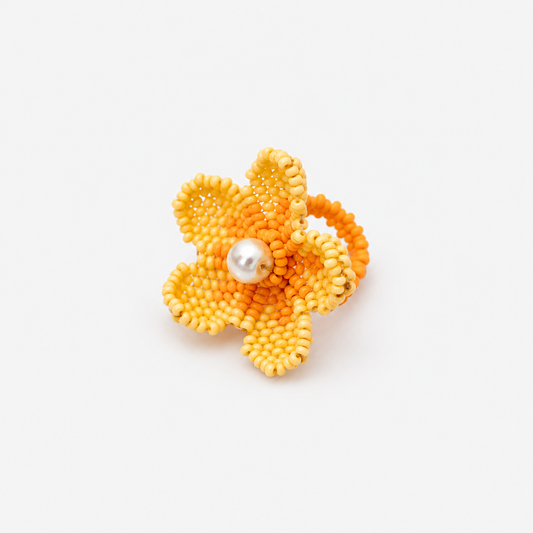 Anillo Flor Tejida Amarilla