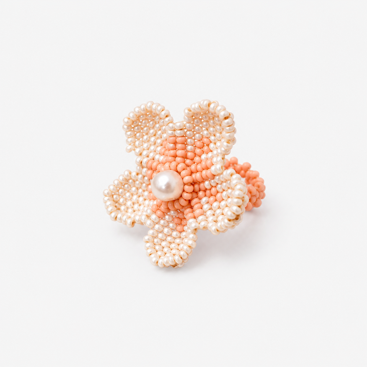 Anillo Flor Tejida Beige