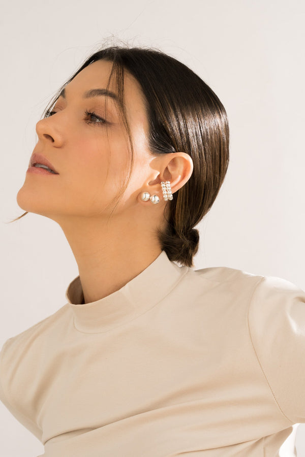 Set De 1 Par De Topos + 2 Earcuff Círculos silver