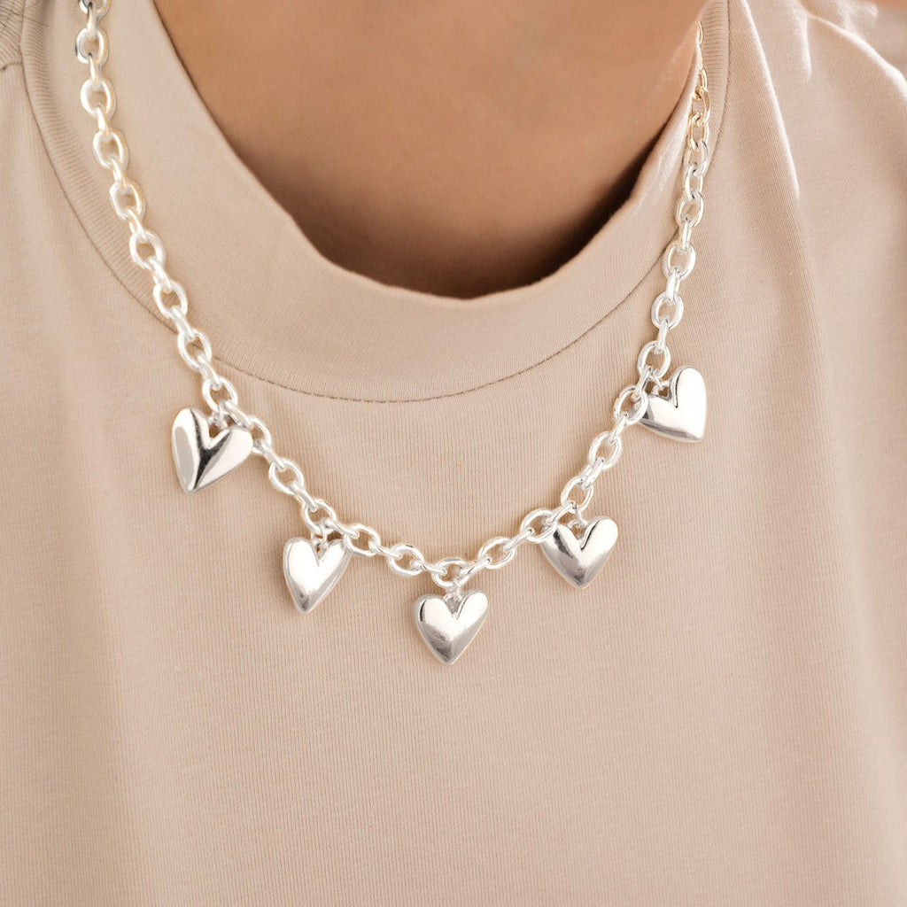 Collar Corazones Chunky silver+ Aretes