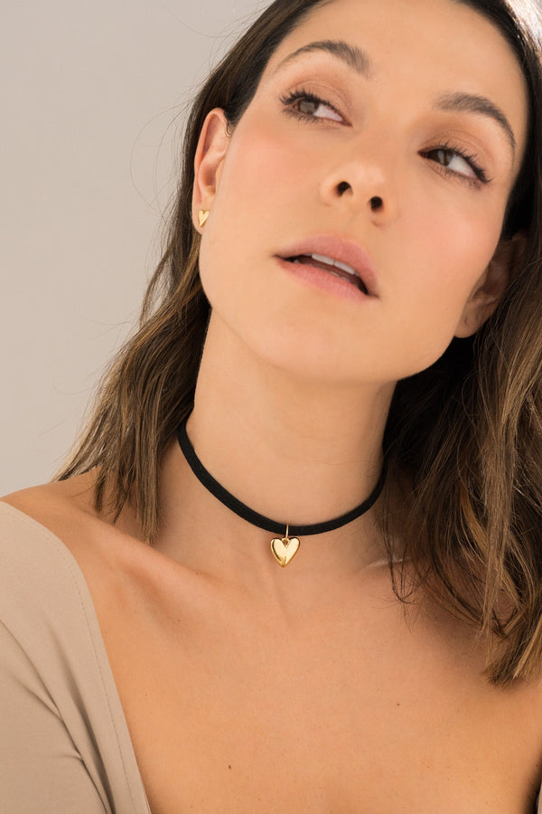 Choker Corazón gold + Aretes