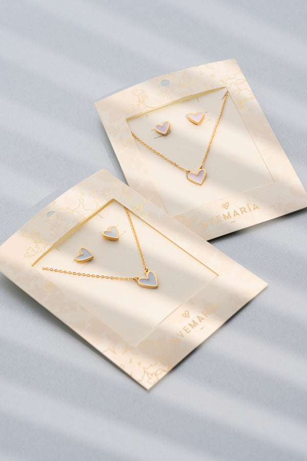 Set collar+ aretes corazón azul