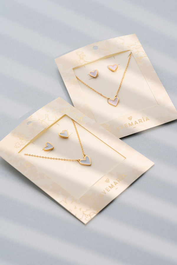 Set collar+ aretes corazón lila