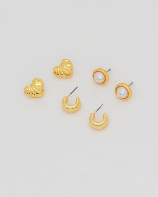 Set X3 Aretes Corazón Perla