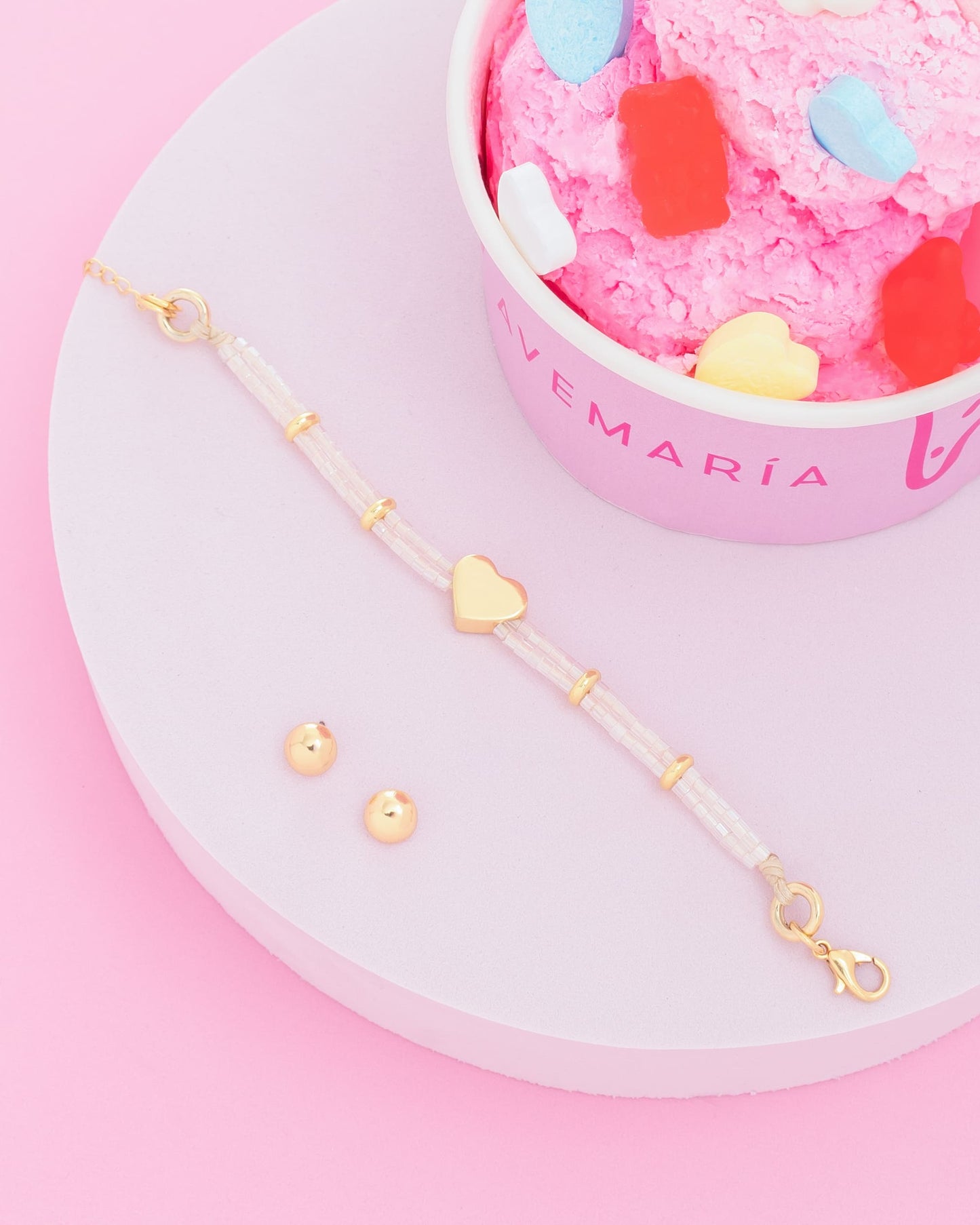 Pulsera Corazón Liso + Aretes