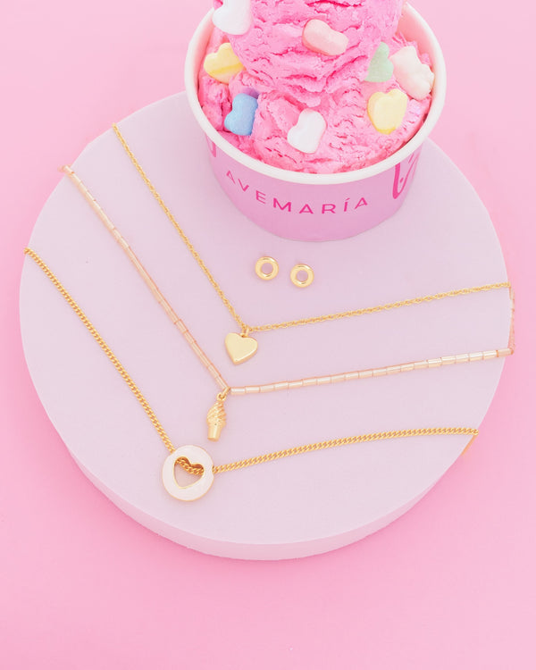 Set X2 Collares Corazón Liso + Aretes