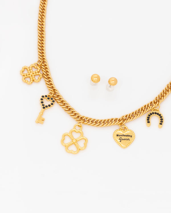 Collar Multicharms Made Of Luck + Aretes AVEMARÍA X TERS