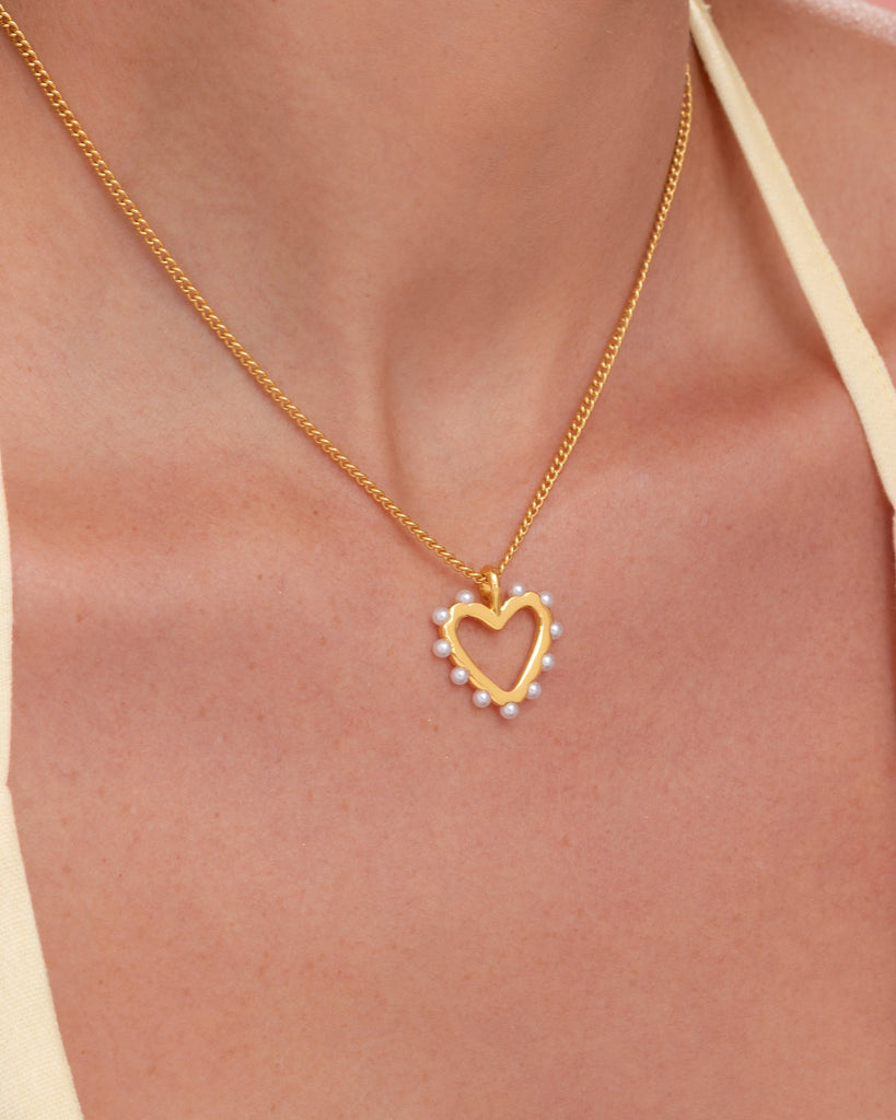 Set Collar Corazón Perla + Aretes Perla