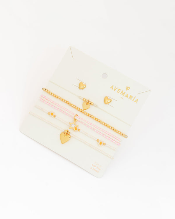 Set X5 Pulseras Margaritas + Aretes