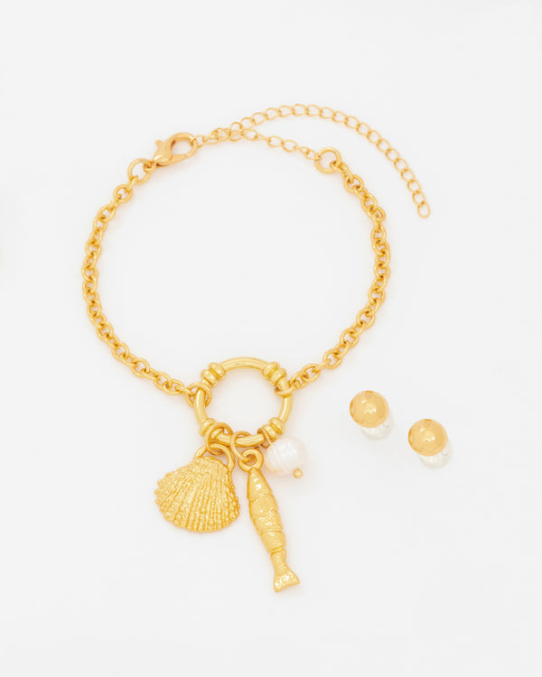 Pulsera Perla Concha + Aretes