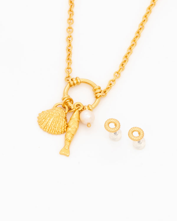 Collar Perla Concha + Aretes