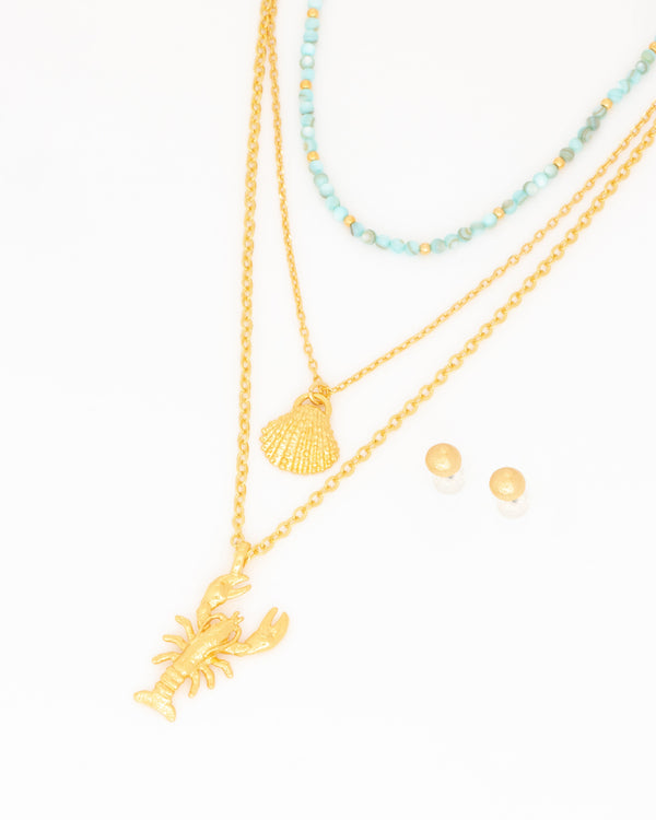 Set X2 Layering Nacar Langosta + Aretes