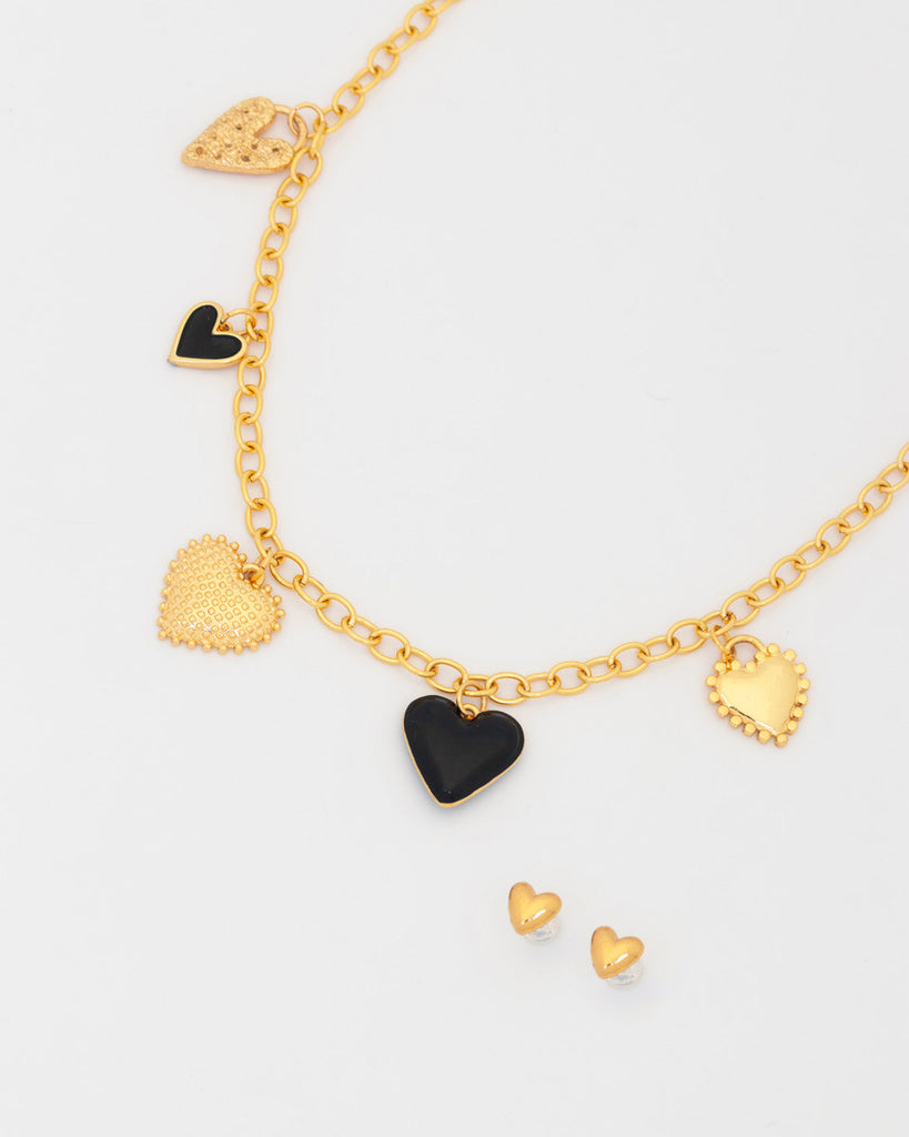 Collar Multicharms Corazones + Aretes