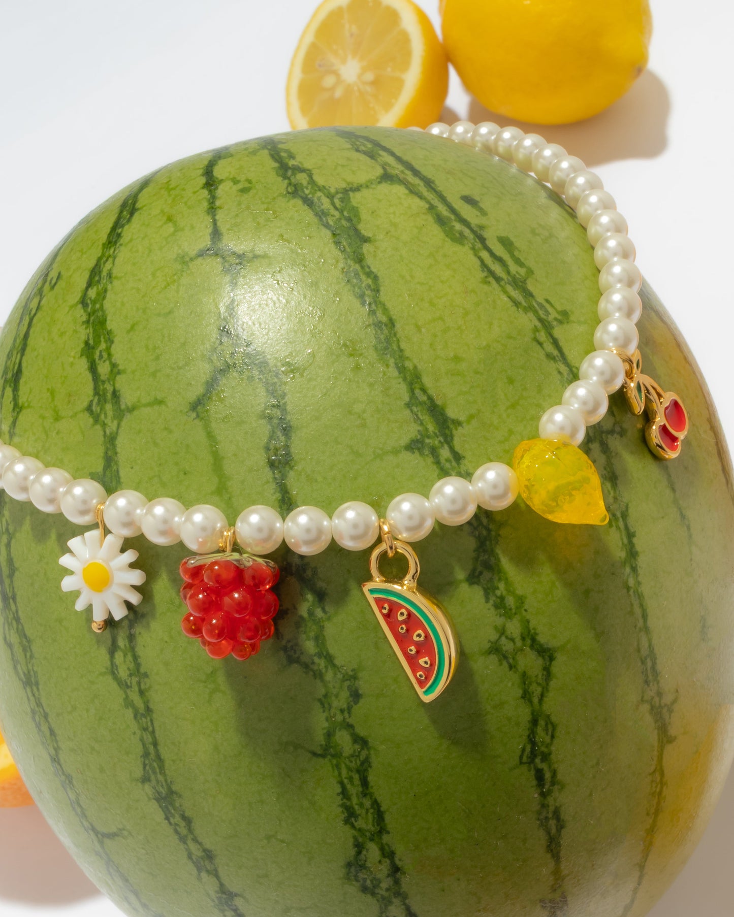 Collar Multicharms Frutas + Aretes