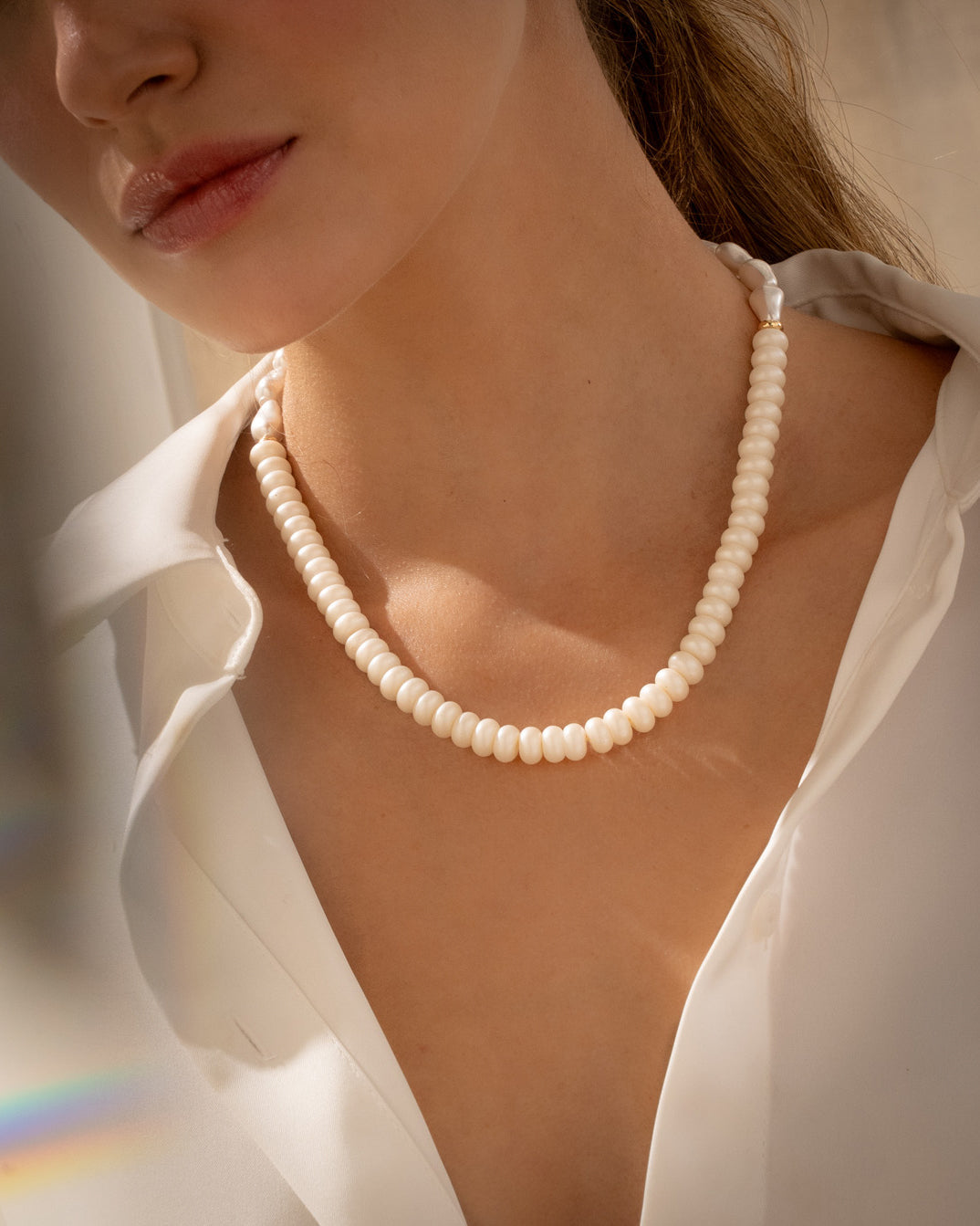 Collar Corbatín Perla + Aretes