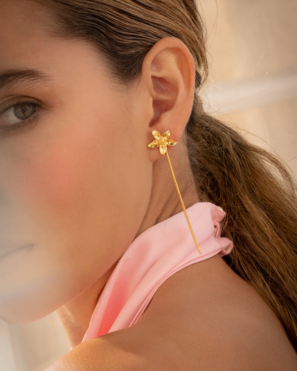 Arete 2 En 1 Flor Cadena