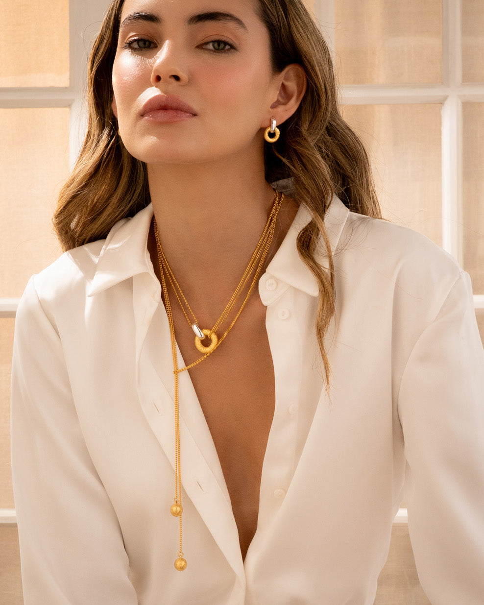 Collar Corbatín Esfera + Aretes