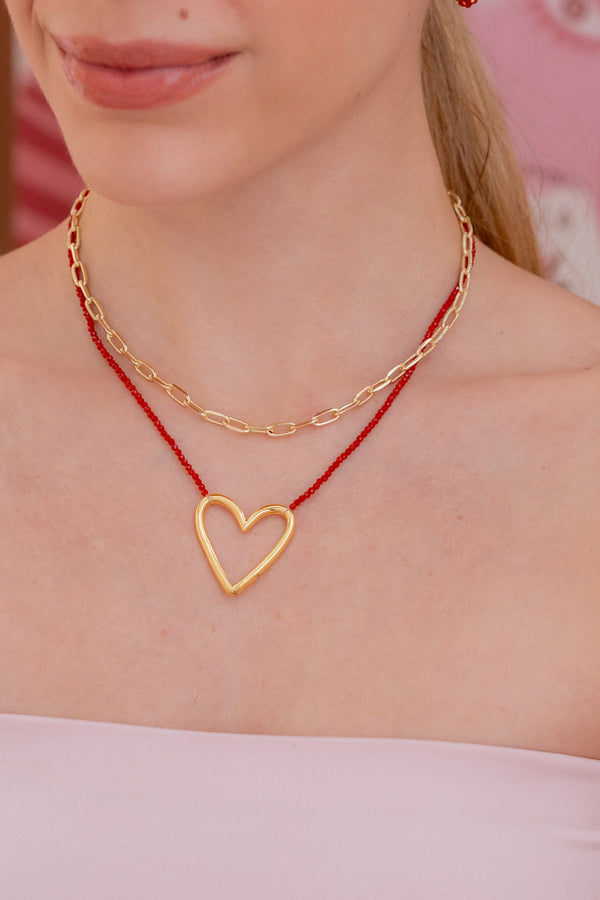 Collar X2 Layering Corazón Silueta + Aretes