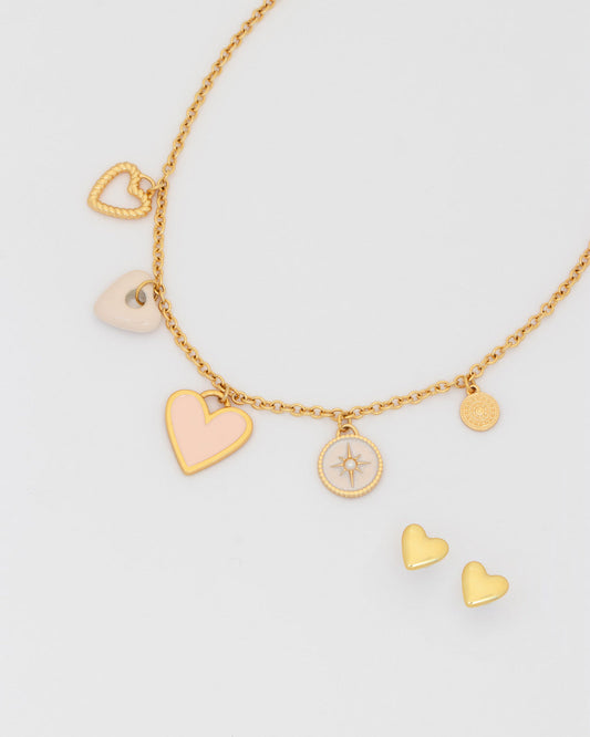 Collar Multicharms Corazones Nude + Aretes
