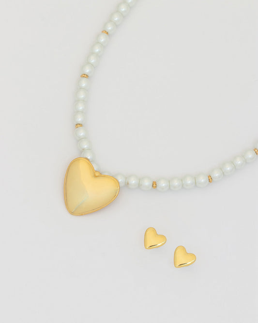Collar Perla Maxi Corazón + Aretes