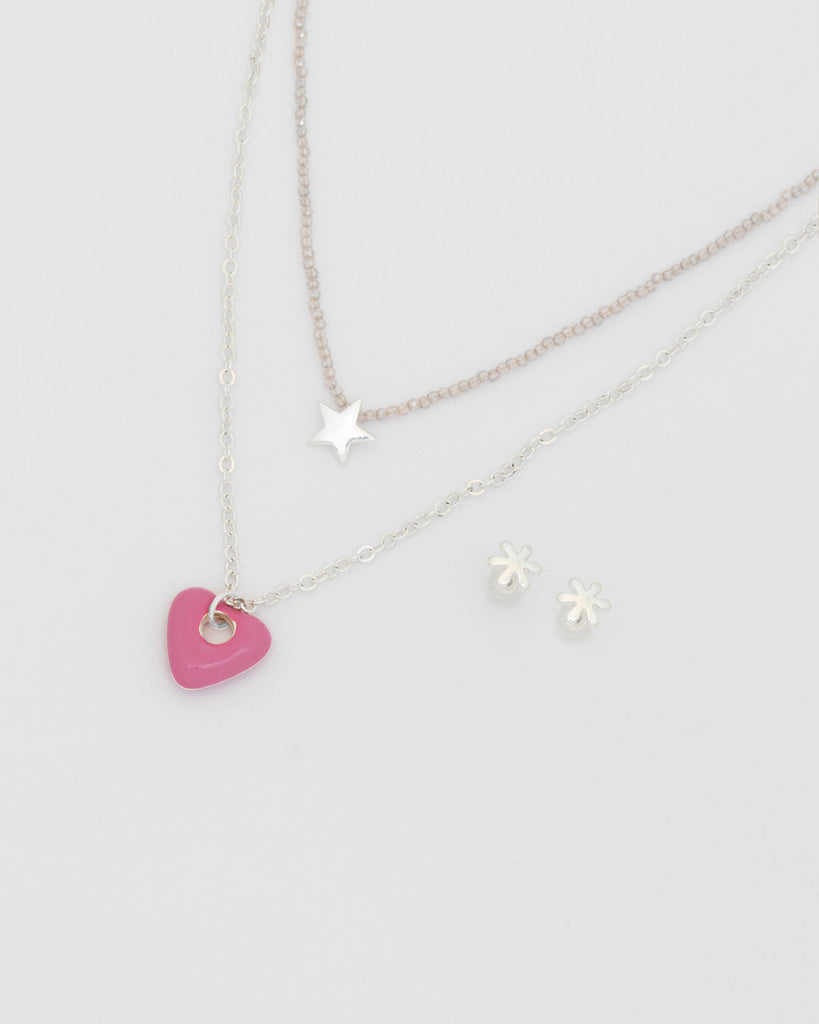 Collar X2 Layering Corazón Estrella + Aretes