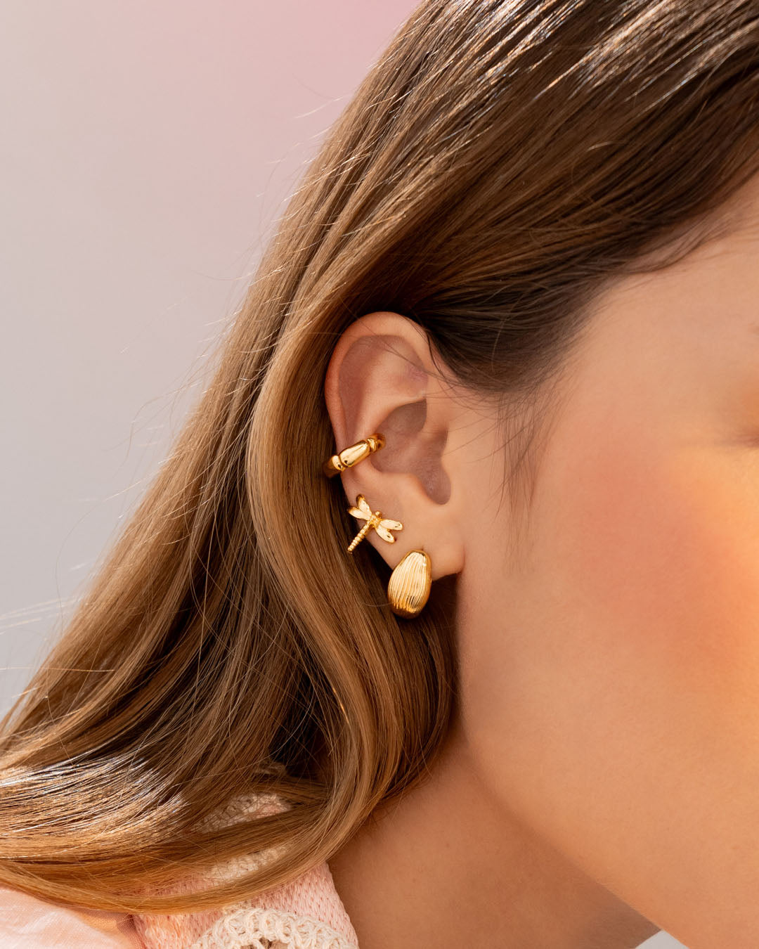 Set X3 Aretes Libélula Y Hoja