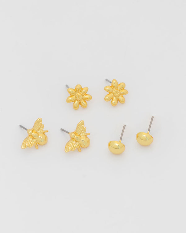 Set X3 Aretes Flor Y Abeja