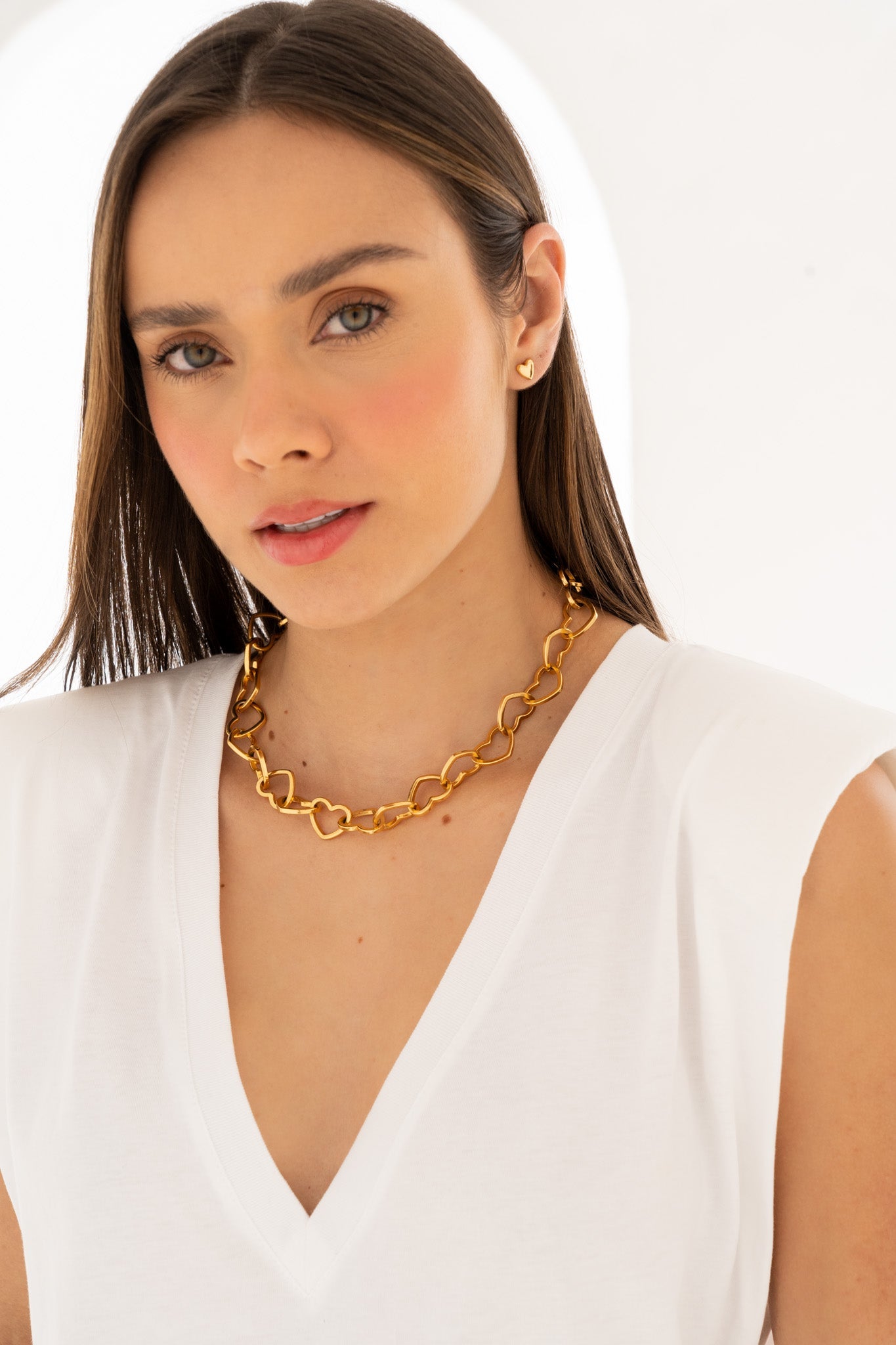 Choker Cadena Corazón + Aretes By Jose y Cami