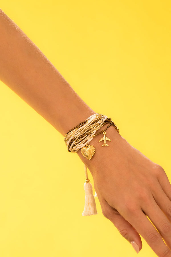 Pulsera Borlas Con Dijes Variados + Aretes