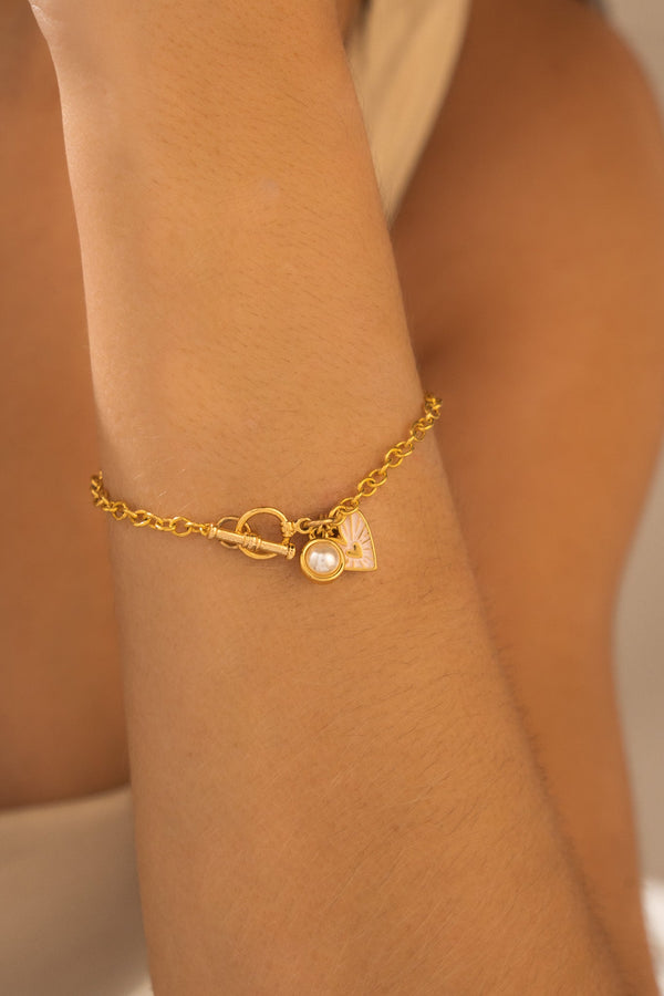 Pulsera Broche Corazón + Aretes