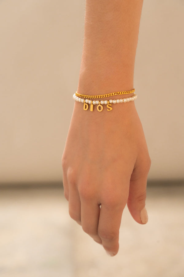Pulsera Perla Dios + Aretes