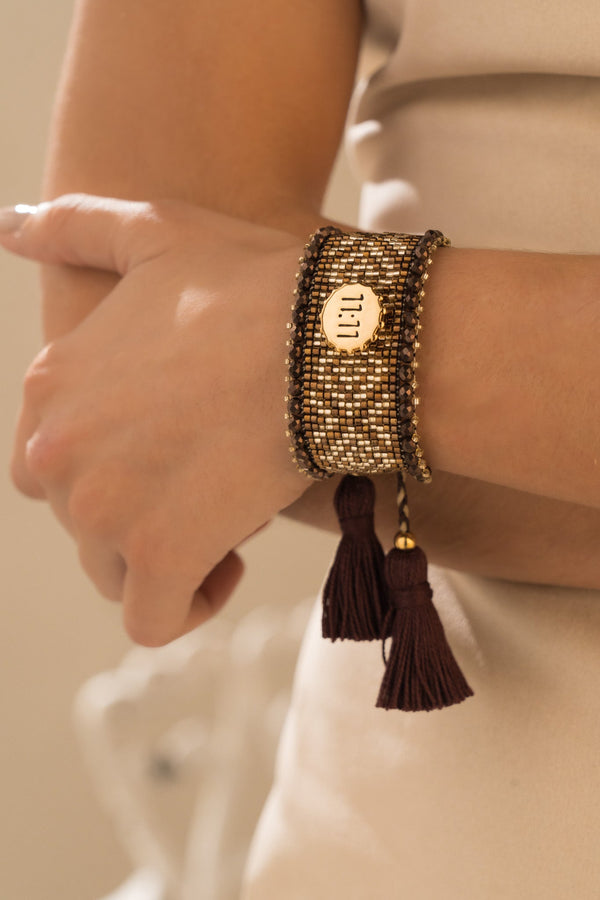 Pulsera Tejida Borlas 11:11 + Aretes