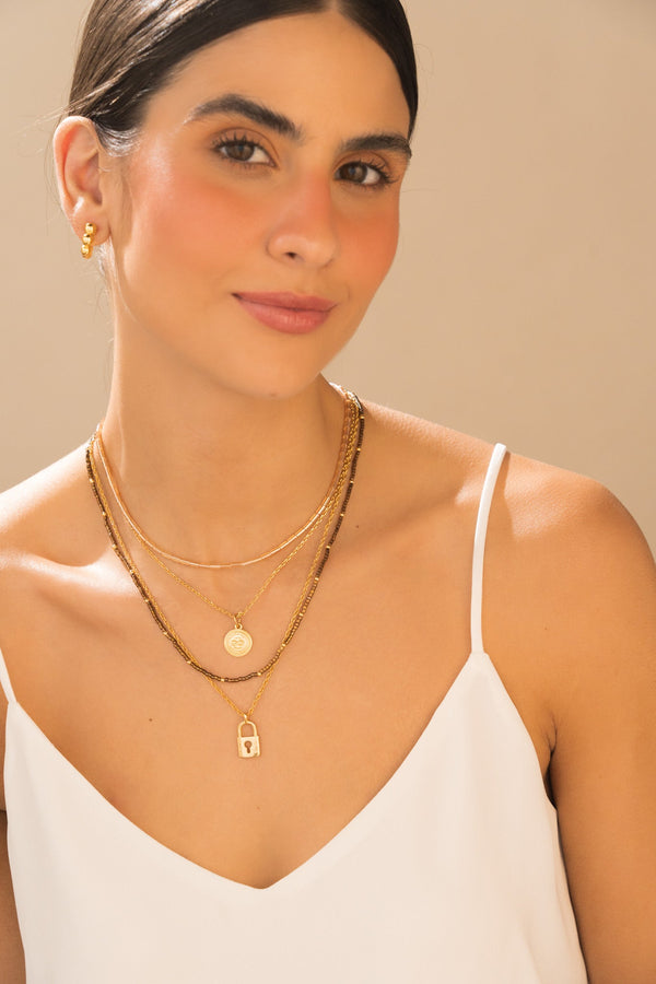 Set Collar X4 Candado Infinito + Aretes