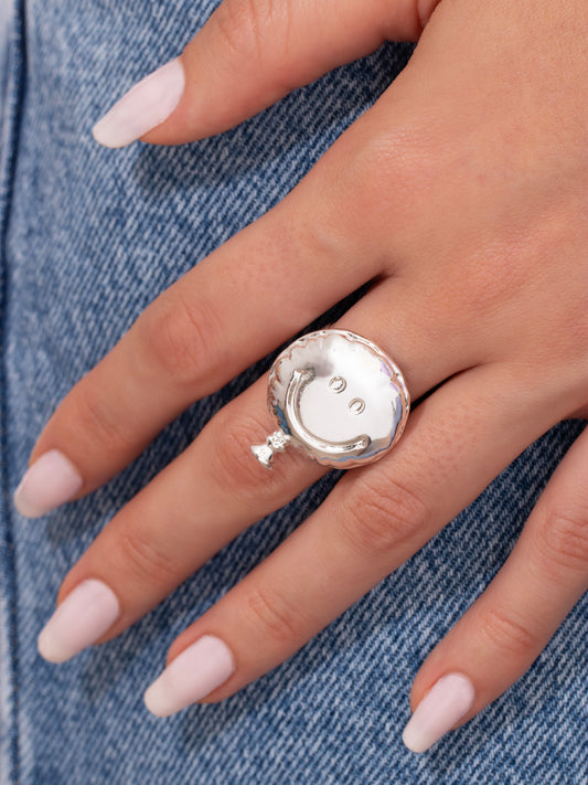 Anillo Carita Feliz Globo plata By Jose Y Cami