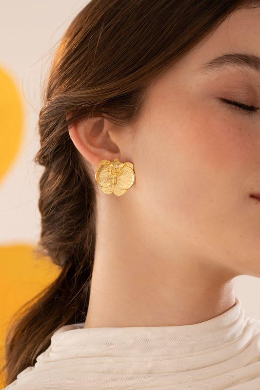 Aretes Orquídea Mediano Dorado