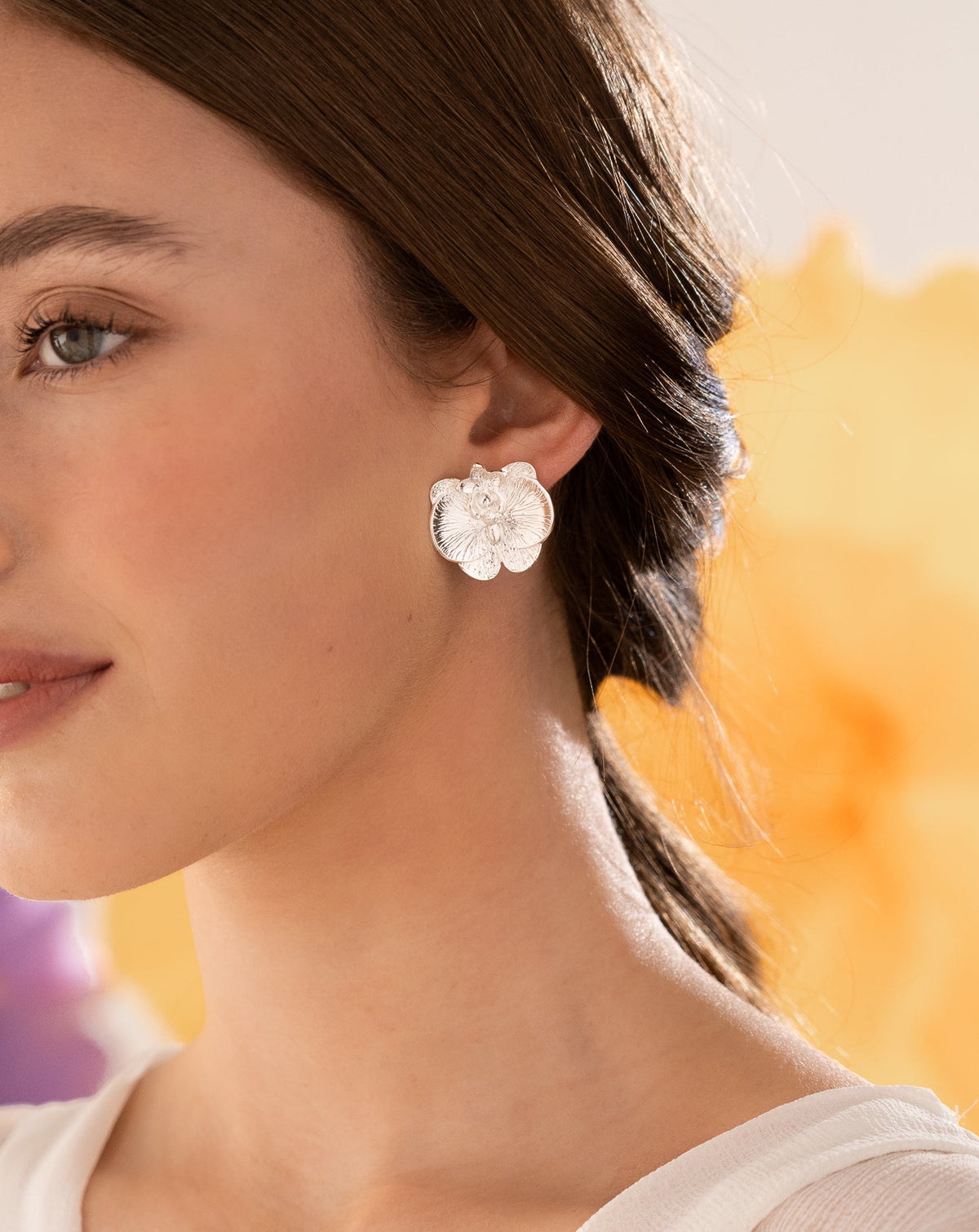 Aretes Orquídea Mediano Plateado