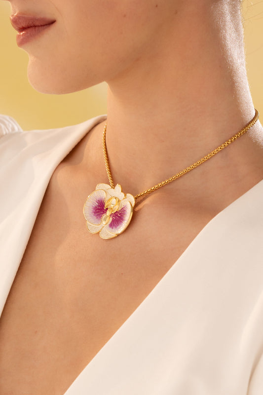 Collar Maxi Orquídea Morado + Aretes