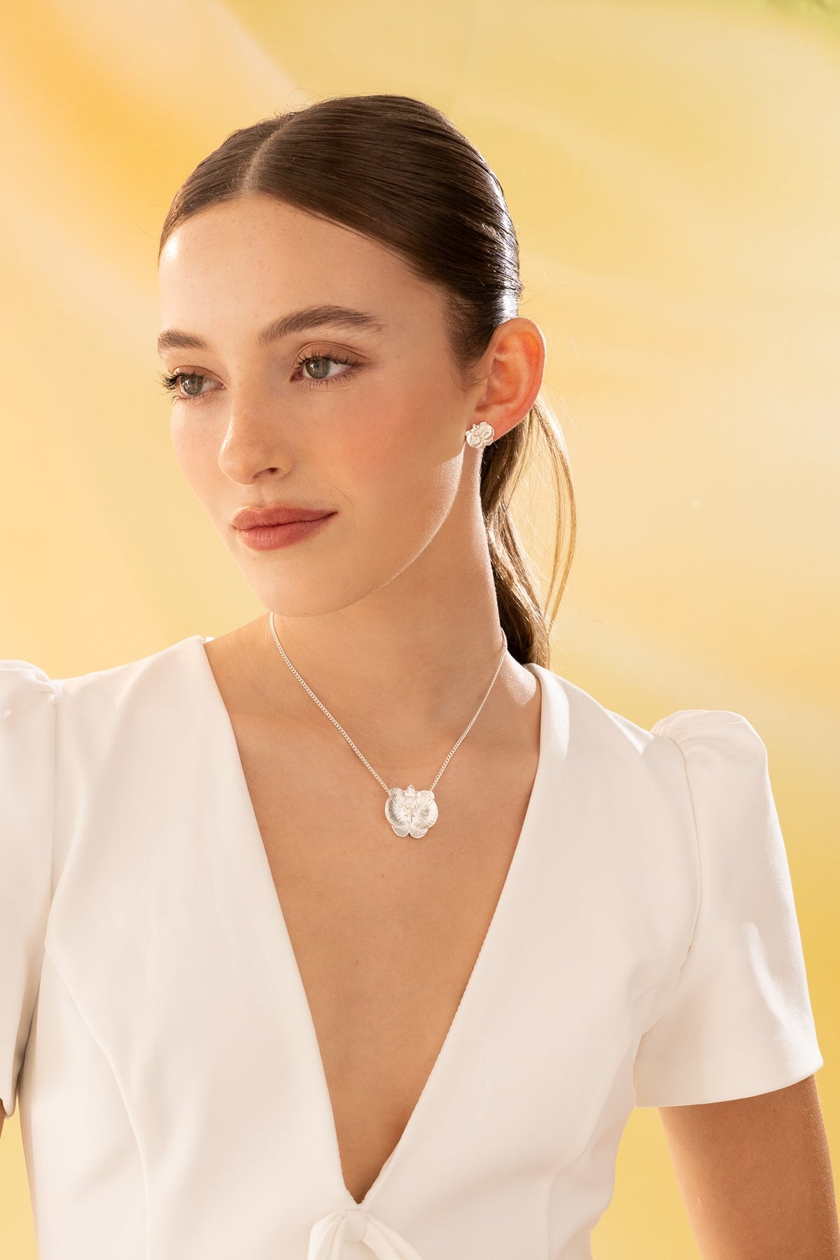 Set Collar Orquídea + Aretes Plata
