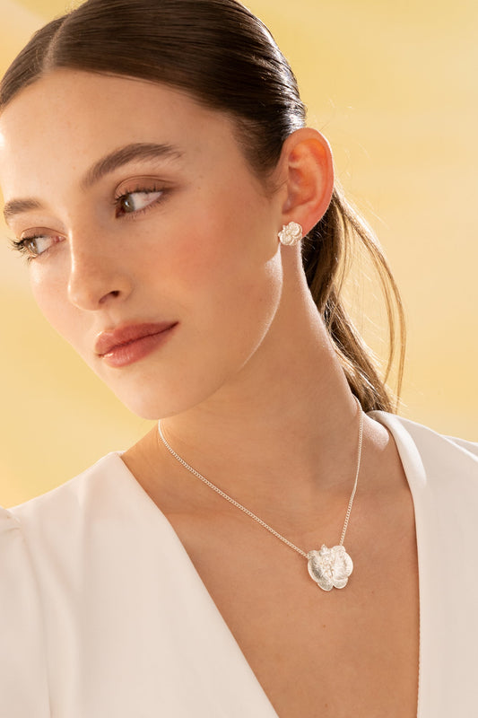 Set Collar Orquídea + Aretes Plata