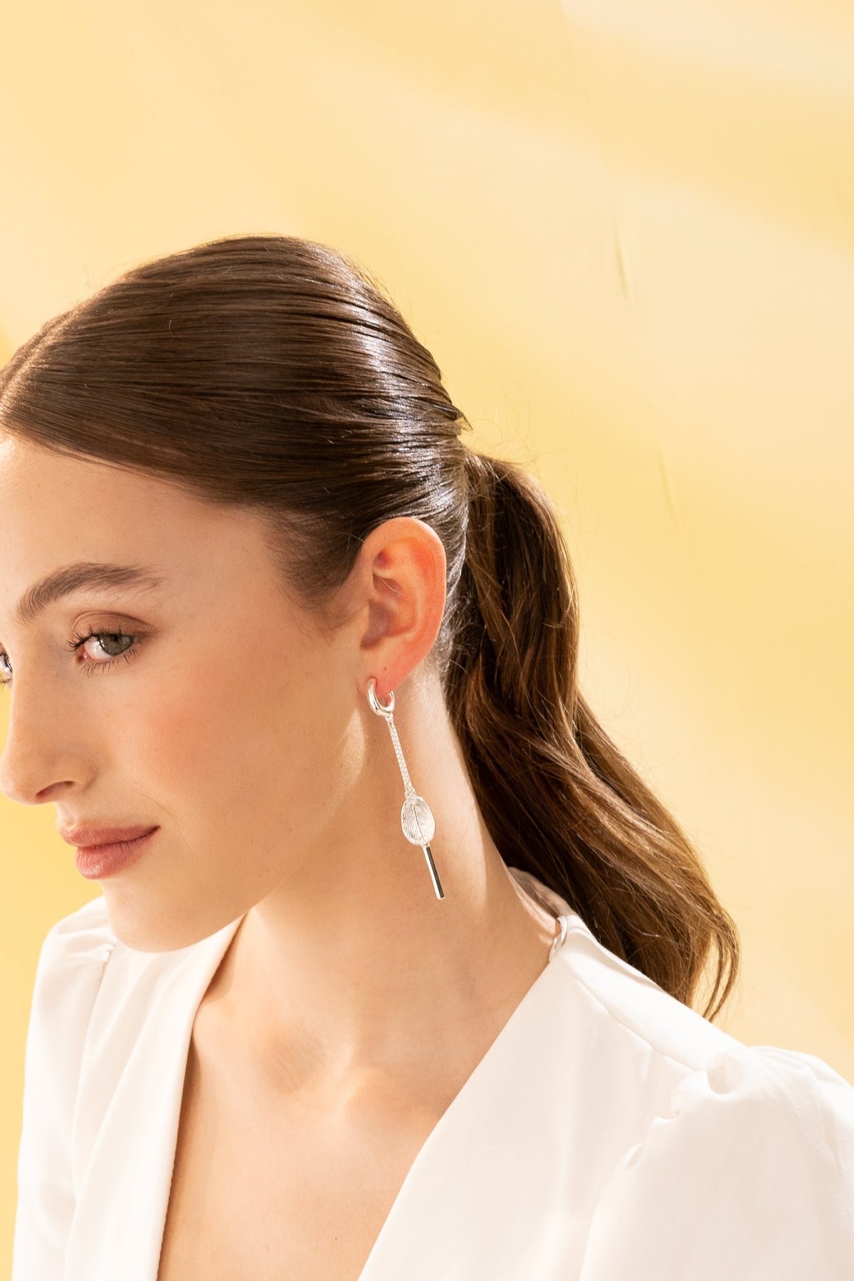 Aretes Pétalo Cadena Plata