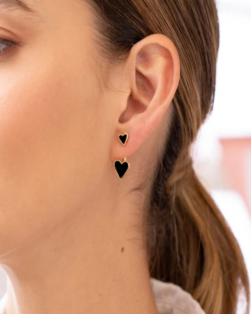 Arete 2 En 1 Corazón negro