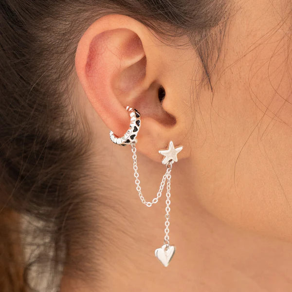 Arete Solitario Estrella Y Corazón silver