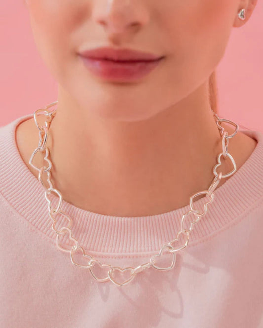 Choker Cadena Corazón silver + Aretes By Jose y Cami