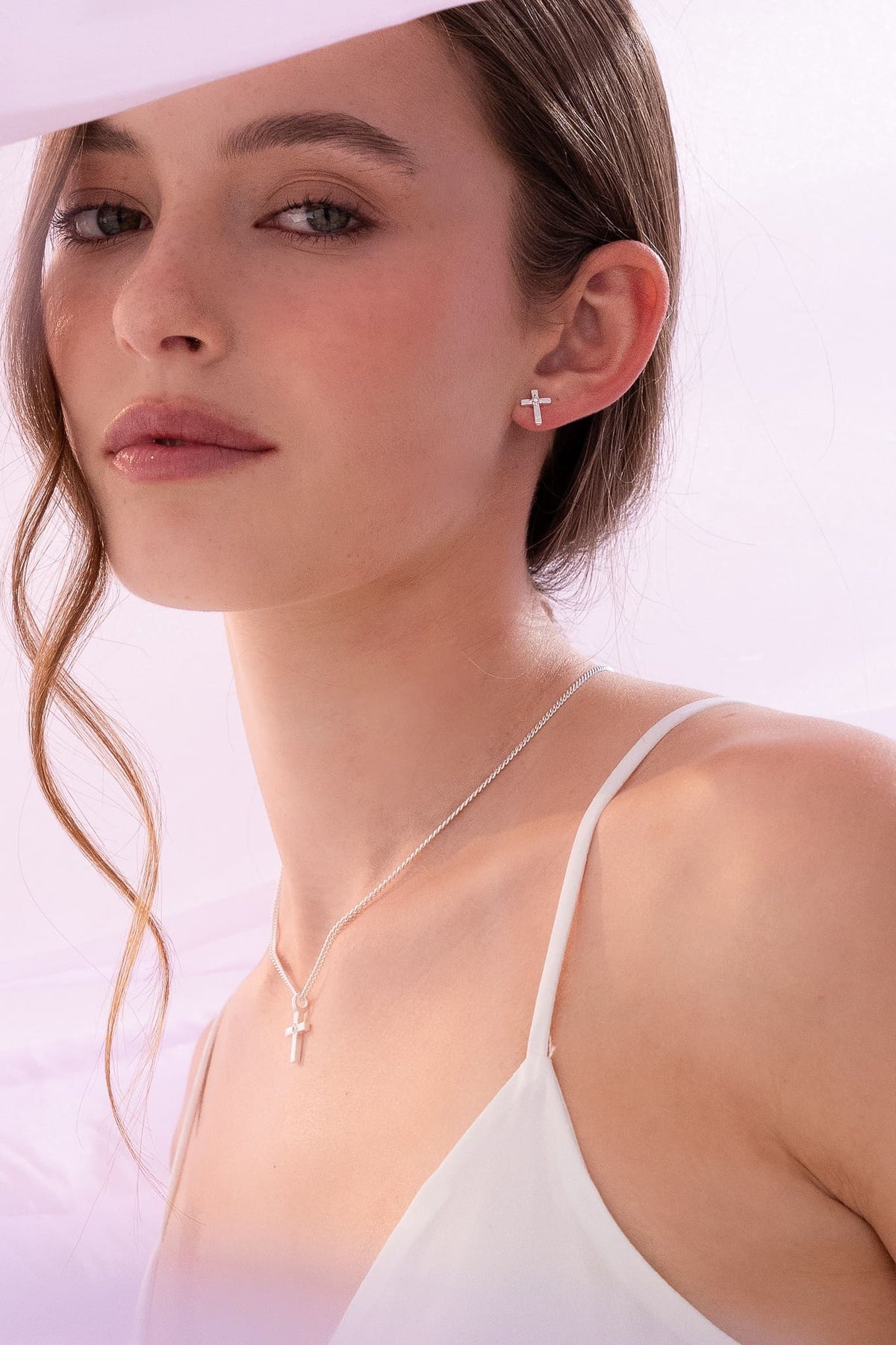 Set Collar Cruz + Aretes Plata